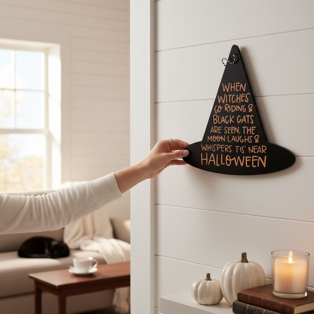 Witch Hat Wall Decor Unisex OS Black Good Glitter Poem Sign